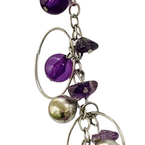 Purple Cluster Beaded Necklace 20" Circle Fashion Statement - Picture 8 of 11